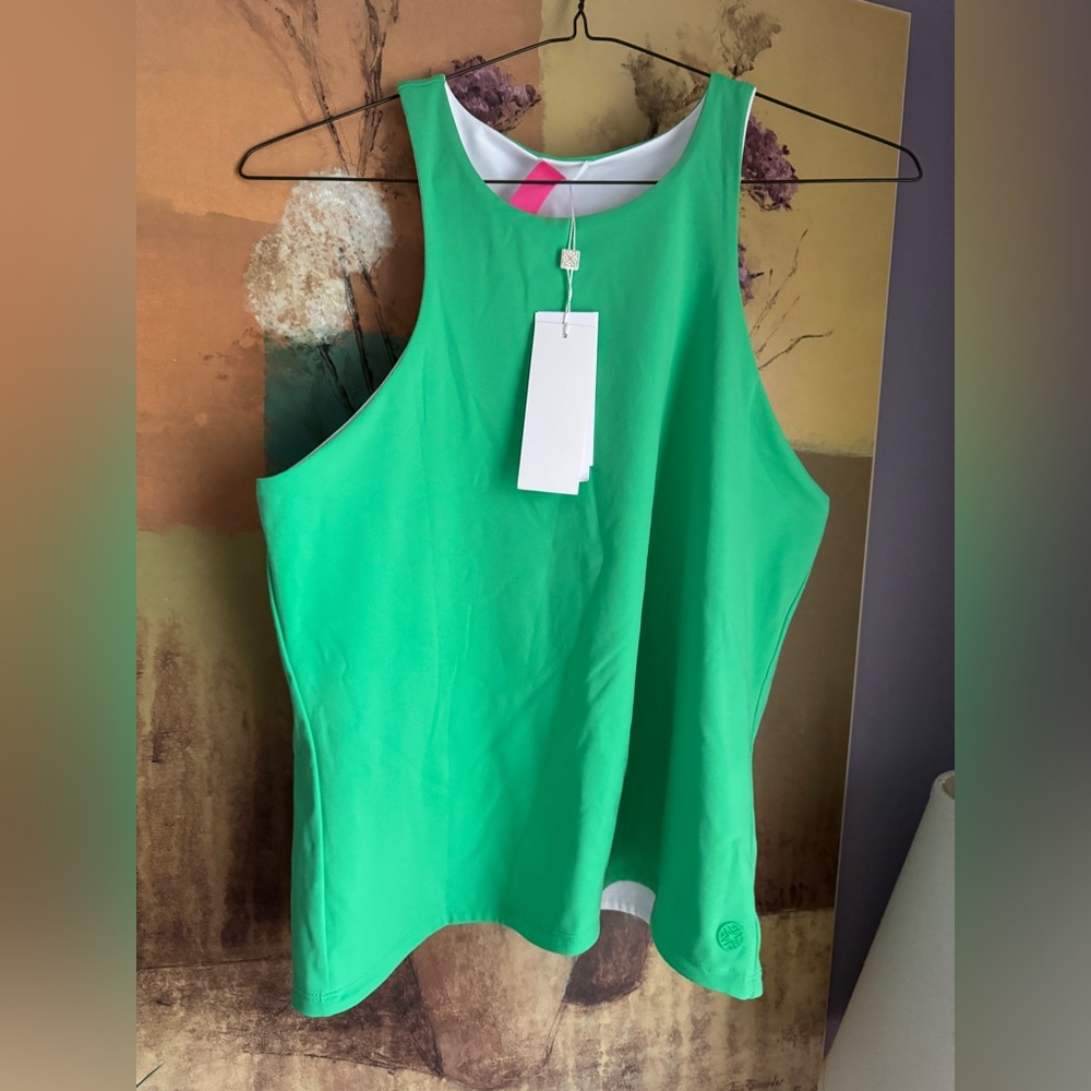 NWT Lilly Pulitzer L Large Adelia Reversible tank Fauna green white on reverse
